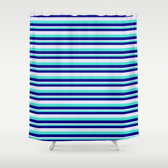 Turquoise, Blue, and Lavender Colored Lined Pattern Shower Curtain
