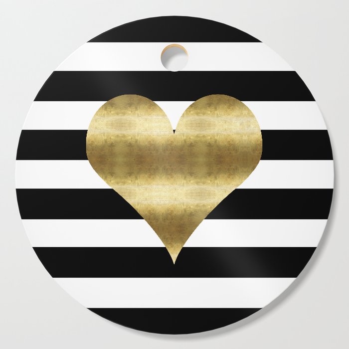 gold heart black and white stripe Cutting Board