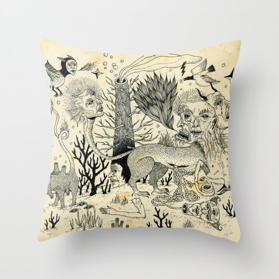 Grotesque Flora and Fauna Throw Pillow