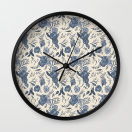 Blue Floral Pattern Wall Clock