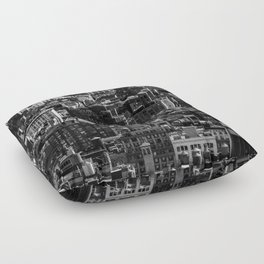New York City Manhattan rooftops aerial view black and white Floor Pillow