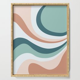 Retro Abstract Waves Teal, Light Blue, Blush Pink and Salmon Serving Tray