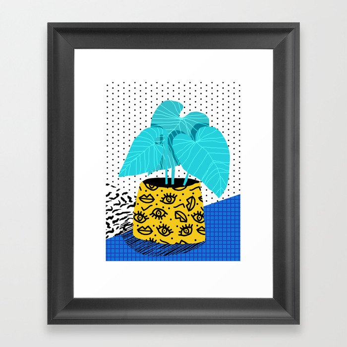 Totes magoats - memphis throwback retro house plant squiggle dot polka dot neon 1980s 80s style art Framed Art Print