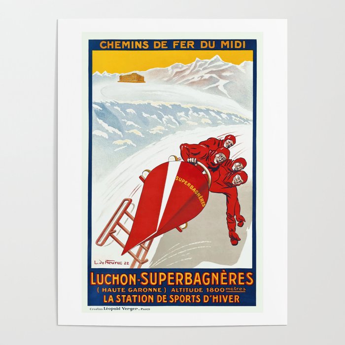1922 FRANCE Winter Sports Resort Travel Poster Poster