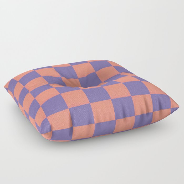 Very Peri Pantone Pairings - Vintage Tangerine Checkered Pattern Floor Pillow