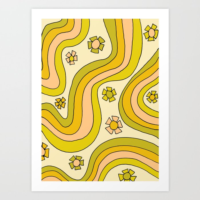 Groovy Rainbow Flower Power Wallpaper Vibes Art Print By