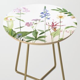Botanical Garden Flower Wildflower Watercolor Art Side Table