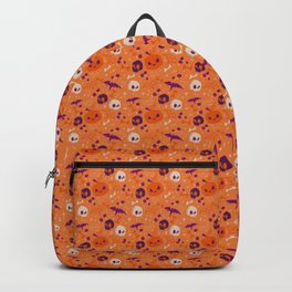 Purple Orange Halloween Pattern Backpack | Halloween, Pumpkin, Candy, Bats, Pattern, Fun, Seasonal, Colorful, Drawing, Fall 