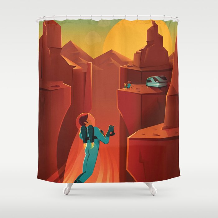 SpaceX Travel Poster, Art Prints Shower Curtain