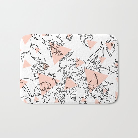 Modern hand drawn floral black illustration abstract blush pink geometric triangles Bath Mat