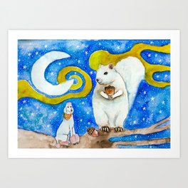 Poodle with White Squirrel  Art Print