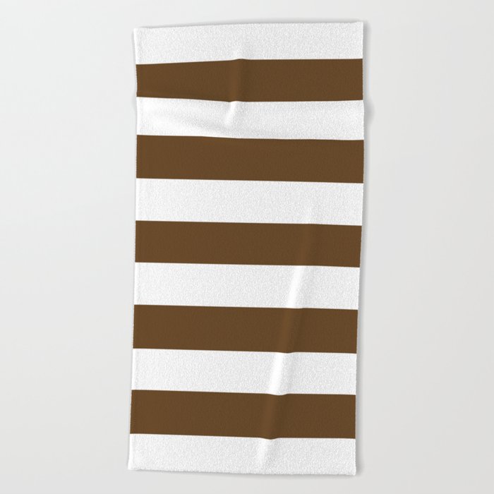 Dark Brown Solid Color White Stripes Pattern Beach Towel By White Stripes Pattern Beach Towel By