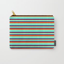 [ Thumbnail: Aquamarine, Blue & Red Colored Striped/Lined Pattern Carry-All Pouch ]