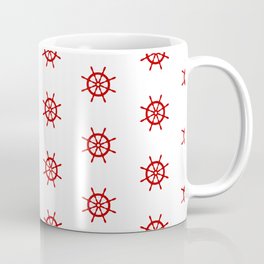 Red Ship Steering Wheel Pattern Coffee Mug