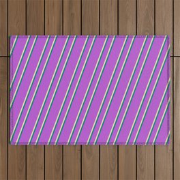 [ Thumbnail: Orchid, Tan & Teal Colored Stripes/Lines Pattern Outdoor Rug ]
