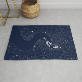 starry orca Rug | Space, Swim, Sea, Navy, Surrealist, Calm, Animal, Cosmos, Nature, Fish 