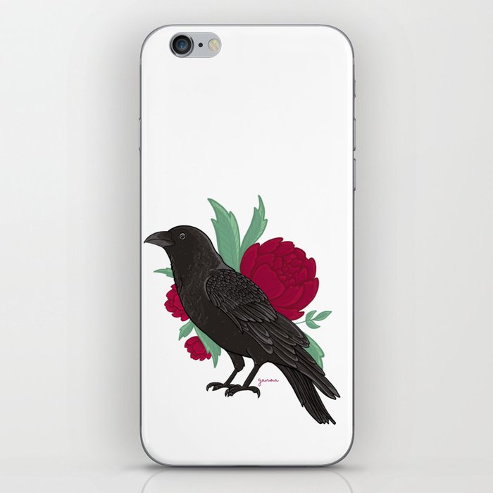 Raven with flowers iPhone Skin