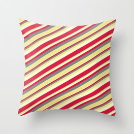 [ Thumbnail: Gray, Tan, Light Yellow & Crimson Colored Lines Pattern Throw Pillow ]