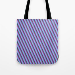 [ Thumbnail: Slate Blue, Violet, Cyan, and Red Colored Lines Pattern Tote Bag ]