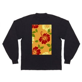 Orange Red Yellow Hawaiian Floral Background Hibiscus Flowers Long Sleeve T-shirt