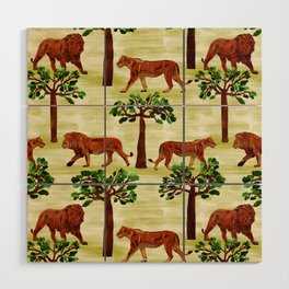 digital pattern with pairs of brown lions Wood Wall Art