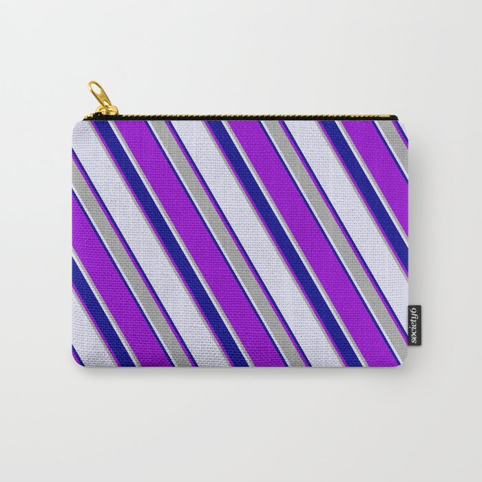 Lavender, Dark Blue, Dark Violet, and Dark Grey Colored Lined Pattern Carry-All Pouch