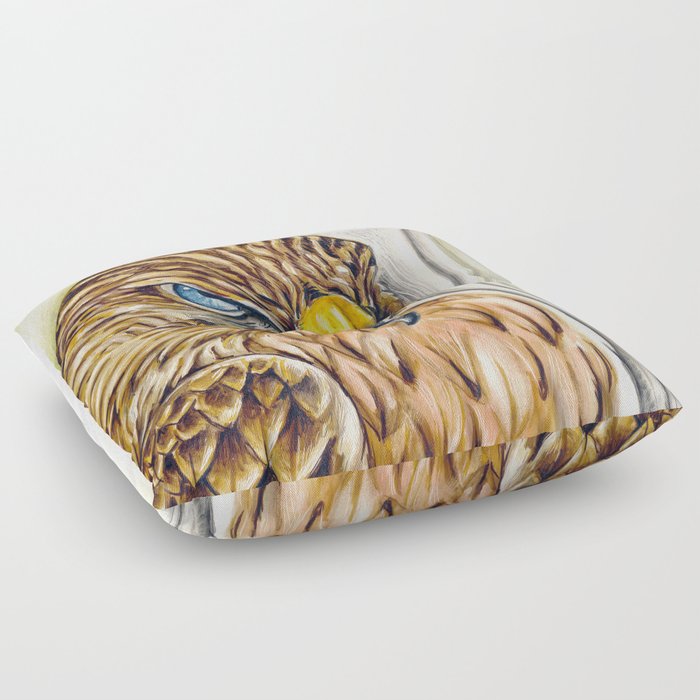 Red Tail Hawk Raptor Bird Wildlife Ink Art Floor Pillow