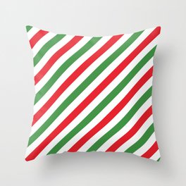 Peppermint Candy Cane Stripes Geometric Pattern (red/green/white) Throw Pillow