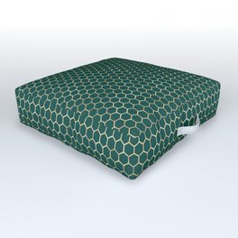 Emerald Green Gold Honeycomb Pattern Outdoor Floor Cushion