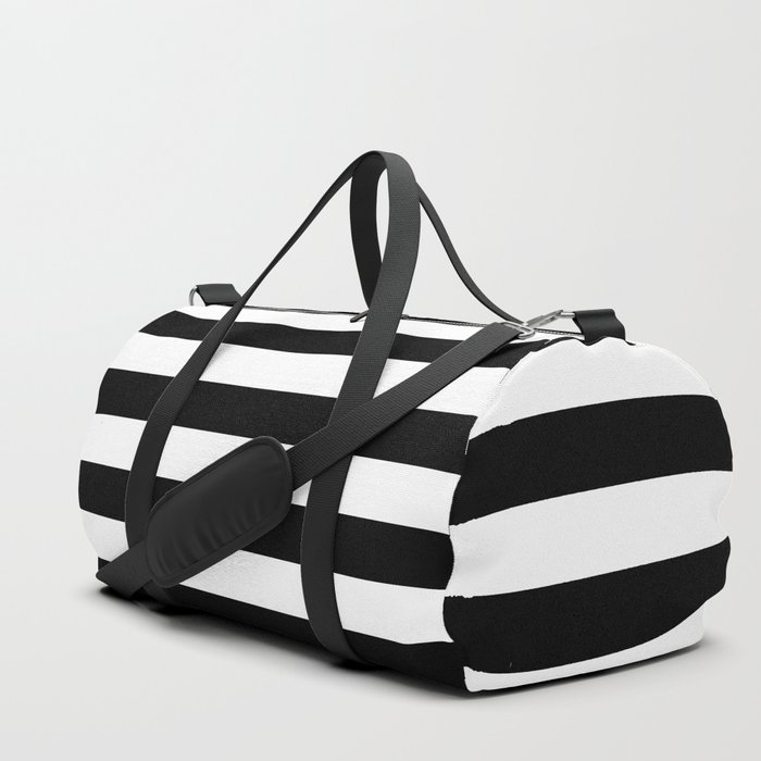 black and white striped duffle bag