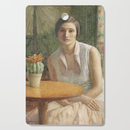 Woman With a Cactus Vintage Portrait Painting Cutting Board