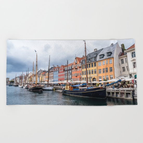 Nyhavn waterfront in Copenhagen Beach Towel