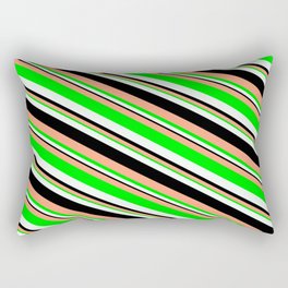 [ Thumbnail: Light Salmon, Lime, Mint Cream & Black Colored Striped/Lined Pattern Rectangular Pillow ]