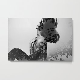 Anna Metal Print | Forms, Abstracthuman, Blackandwhite, Double Exposure, Fineart, Nude, Woman, Flowers, Geometrical, Leaves 