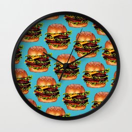 Cheeseburger Pattern Wall Clock | Pattern, Painting, Other, Vintage, Retro, Funny, Burger, Kawaii, Digital, Popart 