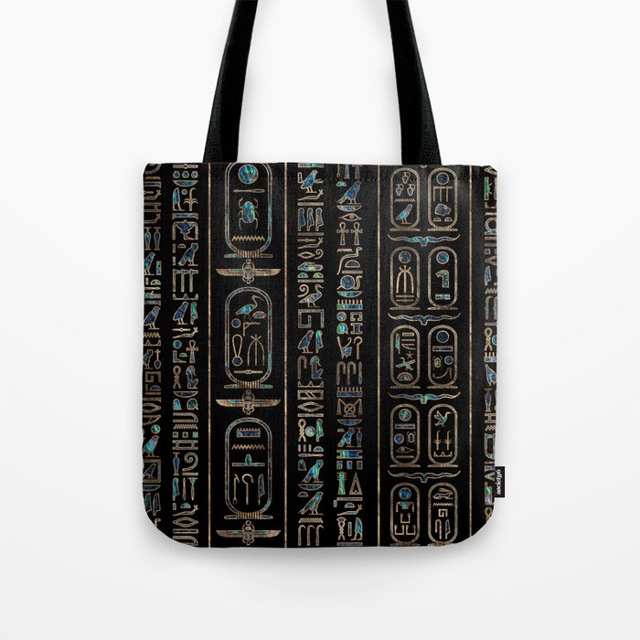 Egyptian hieroglyphs pattern Gold Abalone Tote Bag