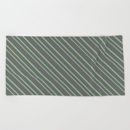 [ Thumbnail: Dim Gray and Dark Sea Green Colored Pattern of Stripes Beach Towel ]
