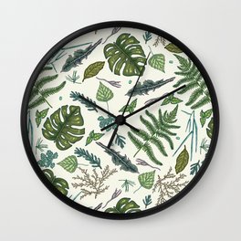Green leaves pattern Wall Clock