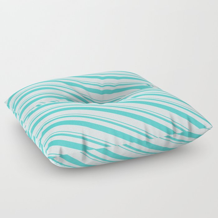 Turquoise and Light Cyan Colored Lined/Striped Pattern Floor Pillow