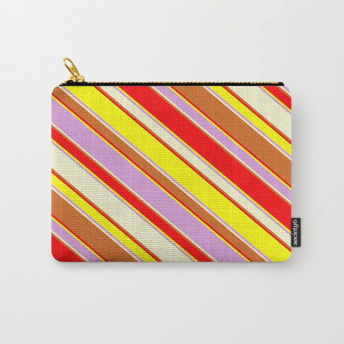 Eyecatching Red, Yellow, Plum, Light Yellow & Chocolate Colored Stripes Pattern Carry-All Pouch