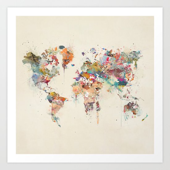 world map watercolour Art Print