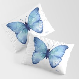 Blue Butterfly Watercolor Pillow Sham