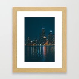 Chicago Skyline at Night Framed Art Print