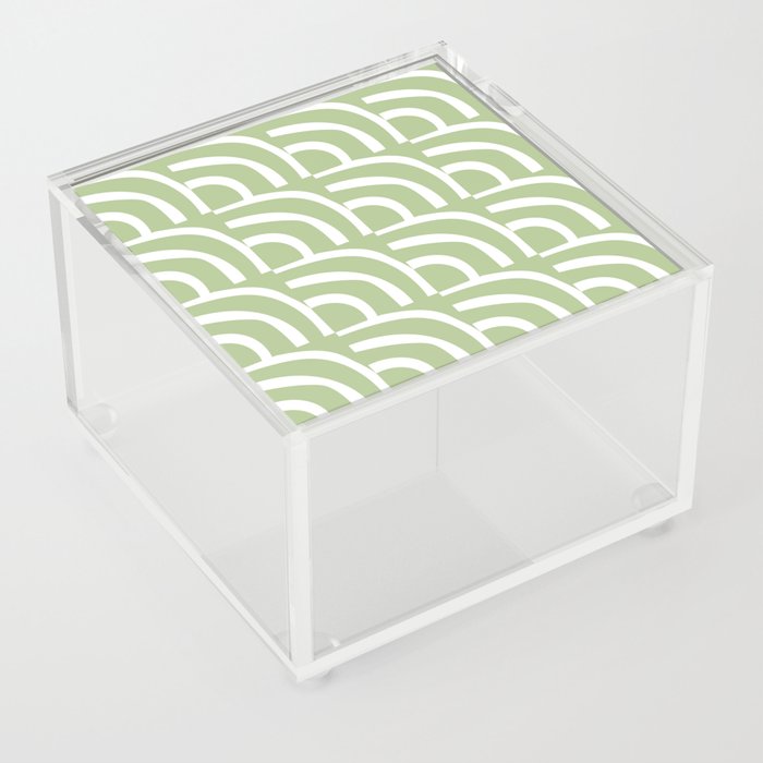 Mid Century Modern Abstract Band Pattern 325 Sage Green Acrylic Box
