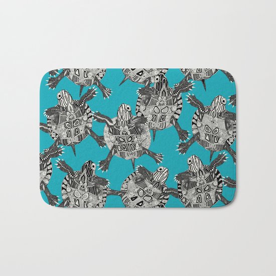 turtle party surf blue Bath Mat