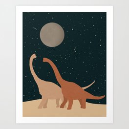dinosaurs on a night walk  Art Print