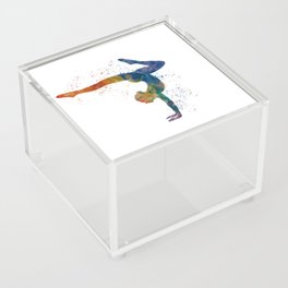 Woman practices yoga in watercolor Acrylic Box