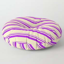 [ Thumbnail: Dark Violet and Tan Colored Stripes/Lines Pattern Floor Pillow ]