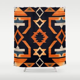 Navy Blue and Orange Southwest Tribal Pattern Shower Curtain