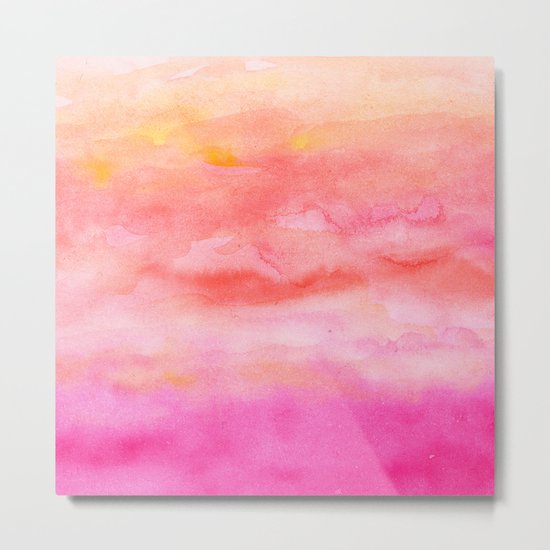 Bright pink orange sunset watercolor hand painted Metal Print